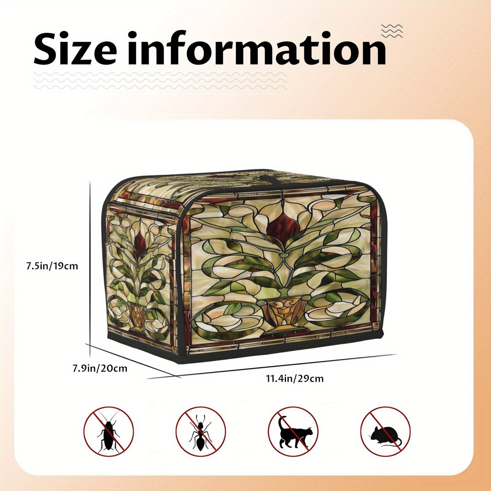 Toaster Cover for 2-Slice Bread with Stained Glass Pattern Washable Polyester Dust and Fingerprint Resistant