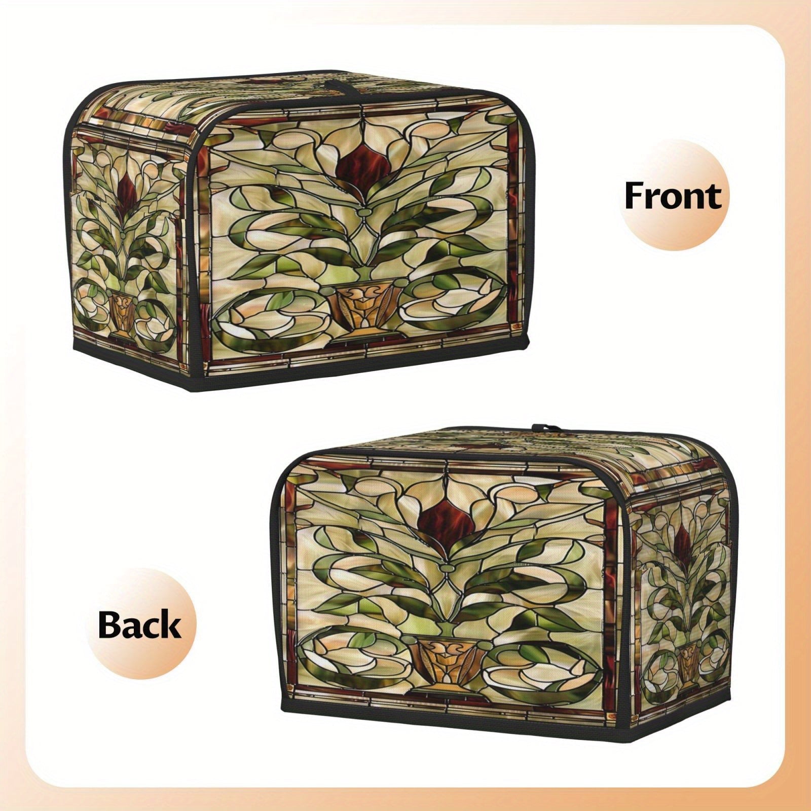 Toaster Cover for 2-Slice Bread with Stained Glass Pattern Washable Polyester Dust and Fingerprint Resistant