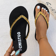 Women's Sparkling Rhinestone Flip-Flops Summer Slip-On Open Toe Low Heel