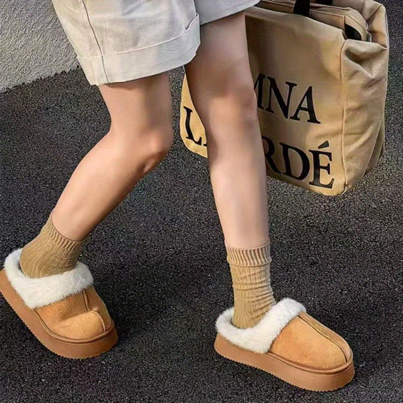 Women's Faux Fur Lined Winter Snow Boots Gray Warm Ankle Boots