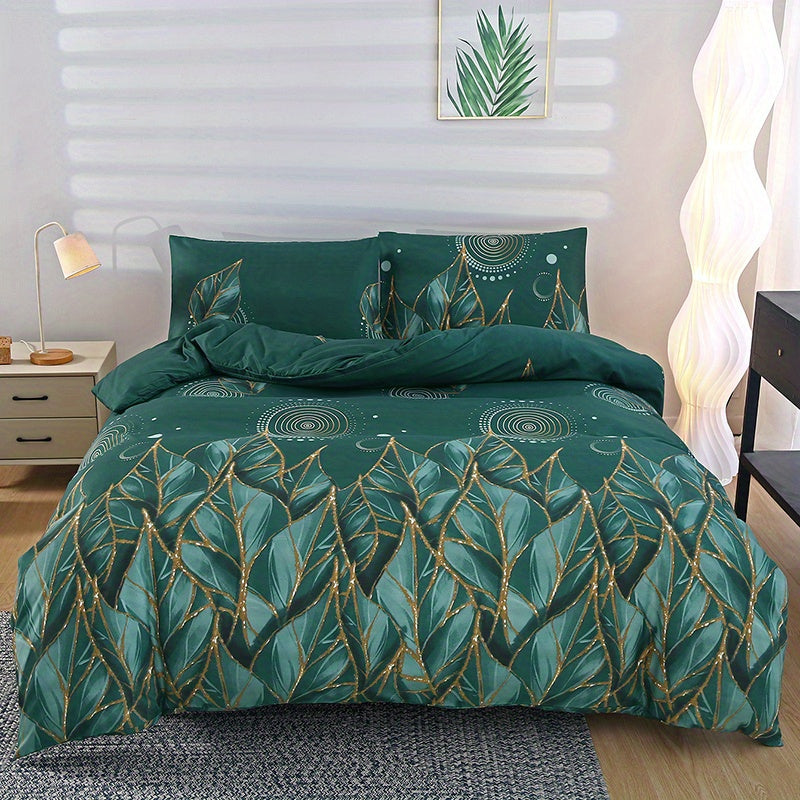 Geometric Floral Duvet Cover Set with Zipper Closure and Pillowcases Made of Breathable Polyester