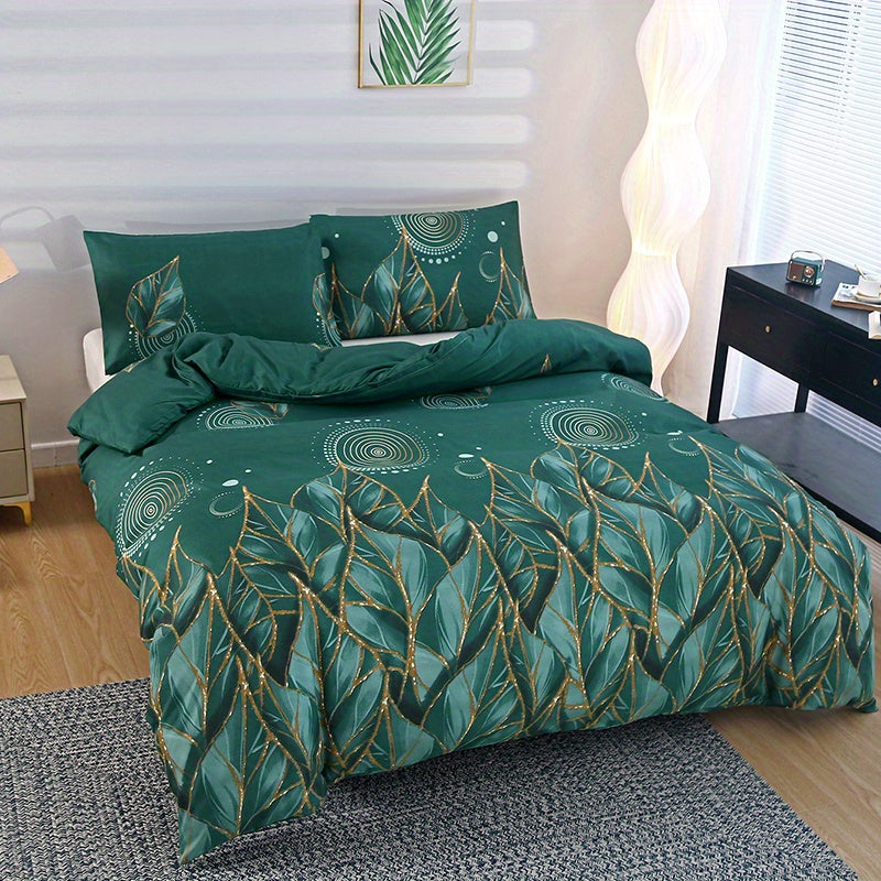 Geometric Floral Duvet Cover Set with Zipper Closure and Pillowcases Made of Breathable Polyester