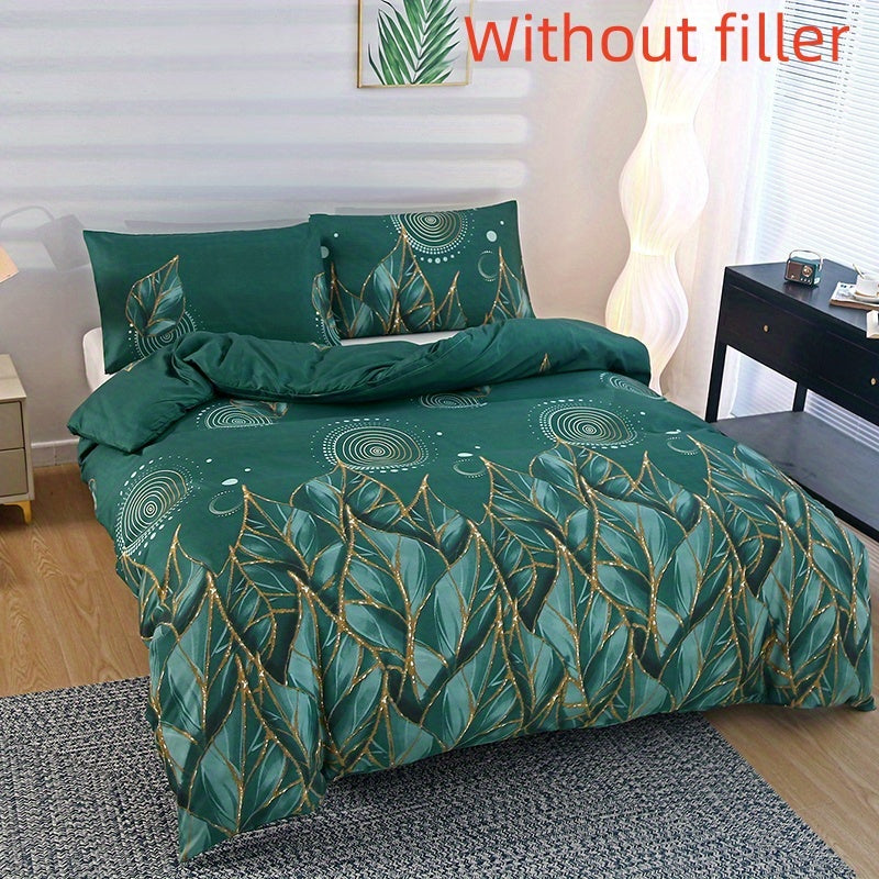 Geometric Floral Duvet Cover Set with Zipper Closure and Pillowcases Made of Breathable Polyester