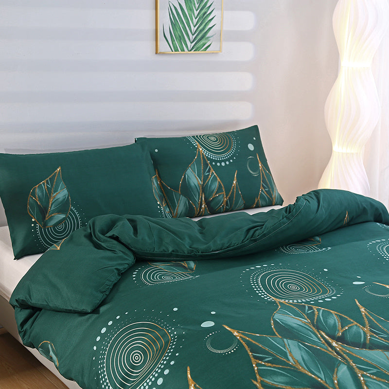 Geometric Floral Duvet Cover Set with Zipper Closure and Pillowcases Made of Breathable Polyester