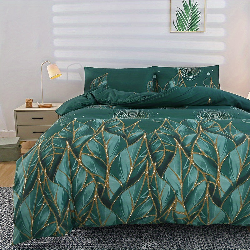 Geometric Floral Duvet Cover Set with Zipper Closure and Pillowcases Made of Breathable Polyester