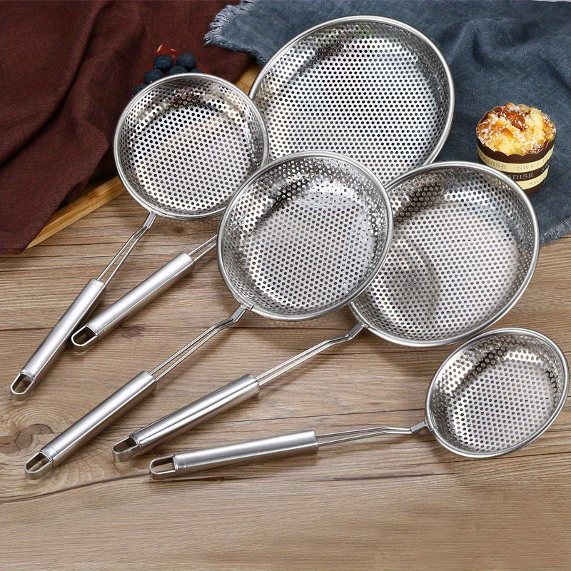 Set of Stainless Steel Colanders and Slotted Spoons, Multiple Sizes for Draining and Cooking
