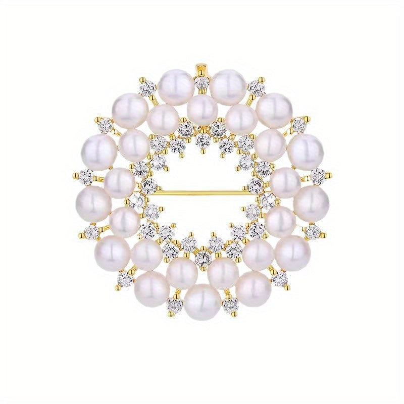 Изысканная брошь-булавка в виде цветочного венка из жемчуга и страз - потрясающий круглый дизайн с ослепительными акцентами для улучшения пальто и жакета