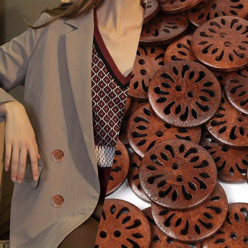 50 dona jigarrang yog'ochli xrizantema tugmalari, 20 mm, ko'ylaklar, sviterlar, palto uchun