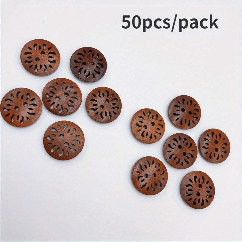 50 dona jigarrang yog'ochli xrizantema tugmalari, 20 mm, ko'ylaklar, sviterlar, palto uchun