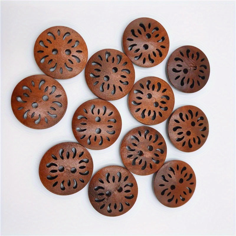 50 dona jigarrang yog'ochli xrizantema tugmalari, 20 mm, ko'ylaklar, sviterlar, palto uchun