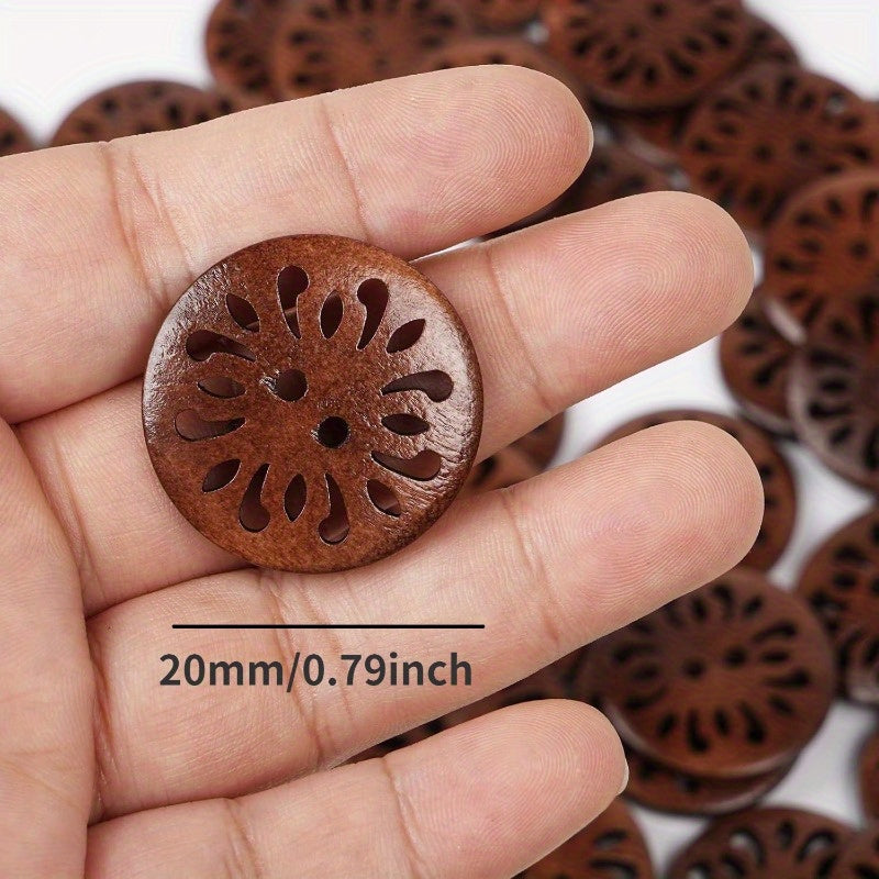 50 dona jigarrang yog'ochli xrizantema tugmalari, 20 mm, ko'ylaklar, sviterlar, palto uchun