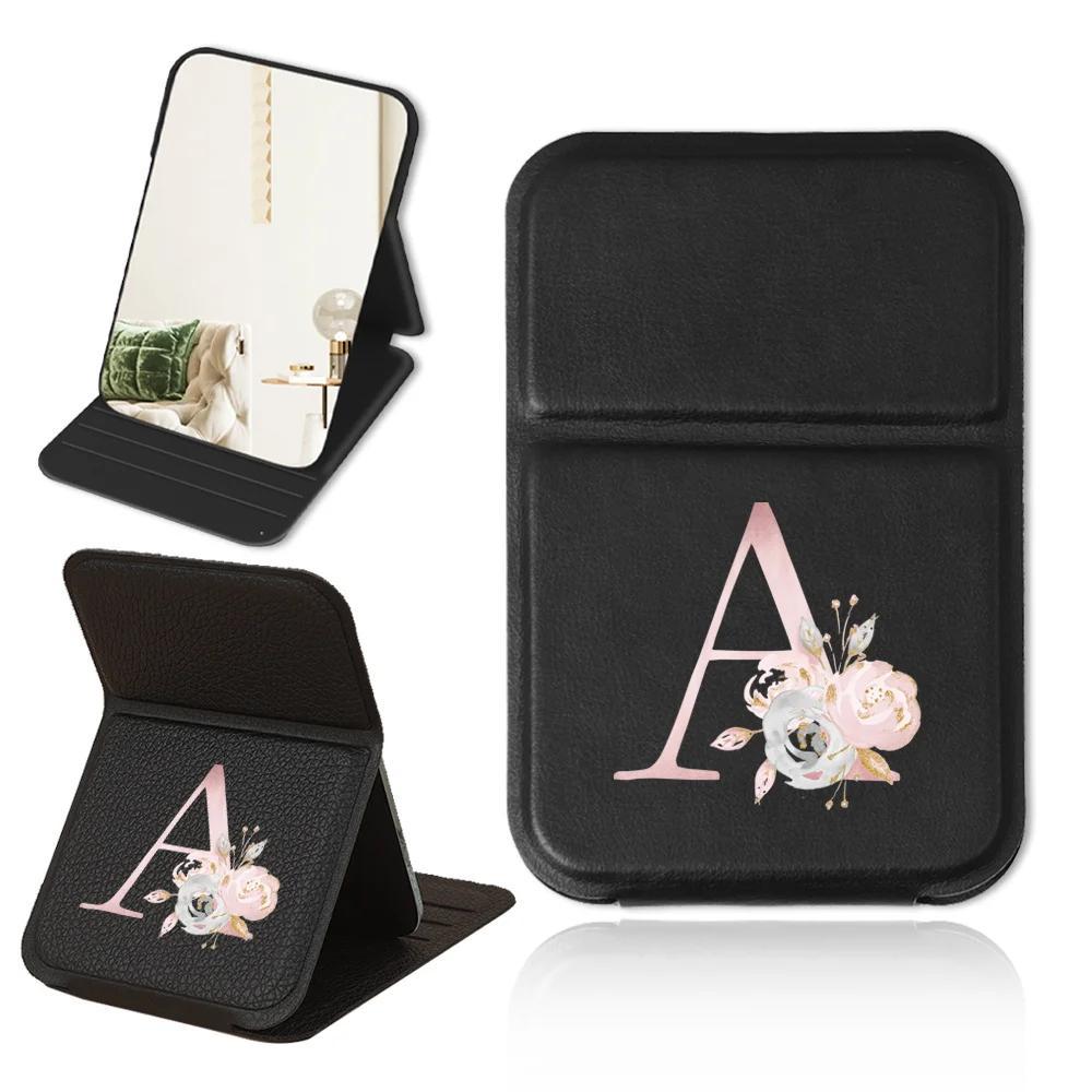 Personalized Pink Floral PU Leather Folding Makeup Mirror with Monogram and Stand