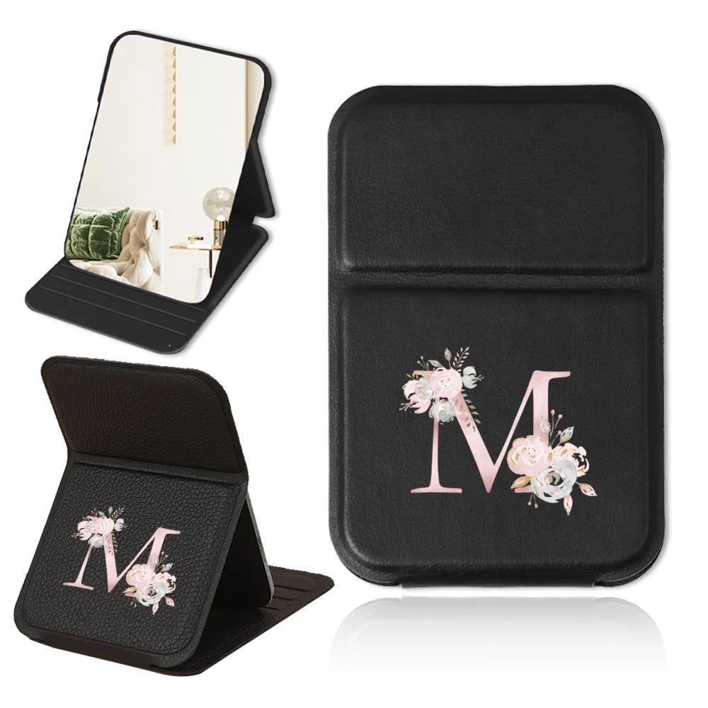 Personalized Pink Floral PU Leather Folding Makeup Mirror with Monogram and Stand