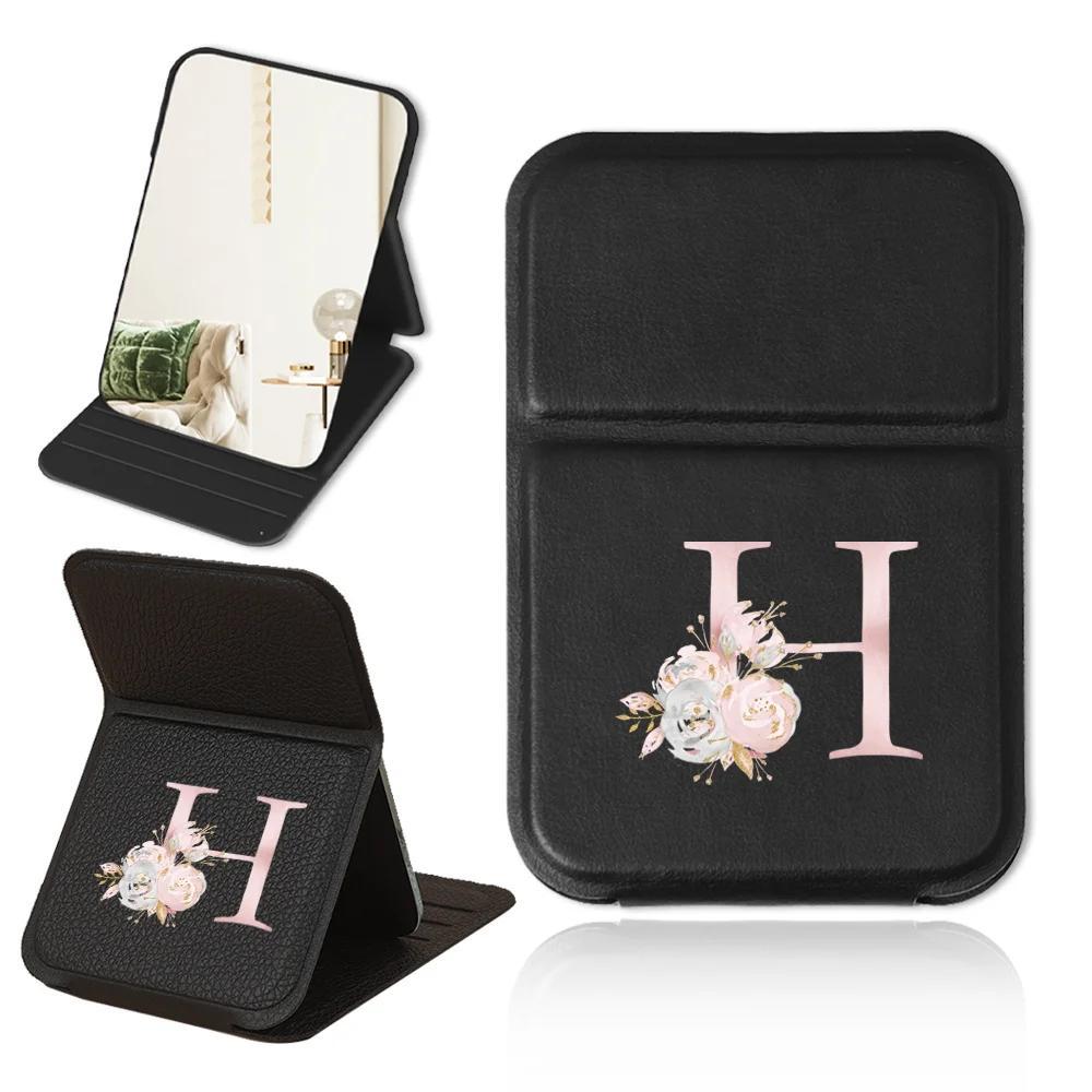 Personalized Pink Floral PU Leather Folding Makeup Mirror with Monogram and Stand