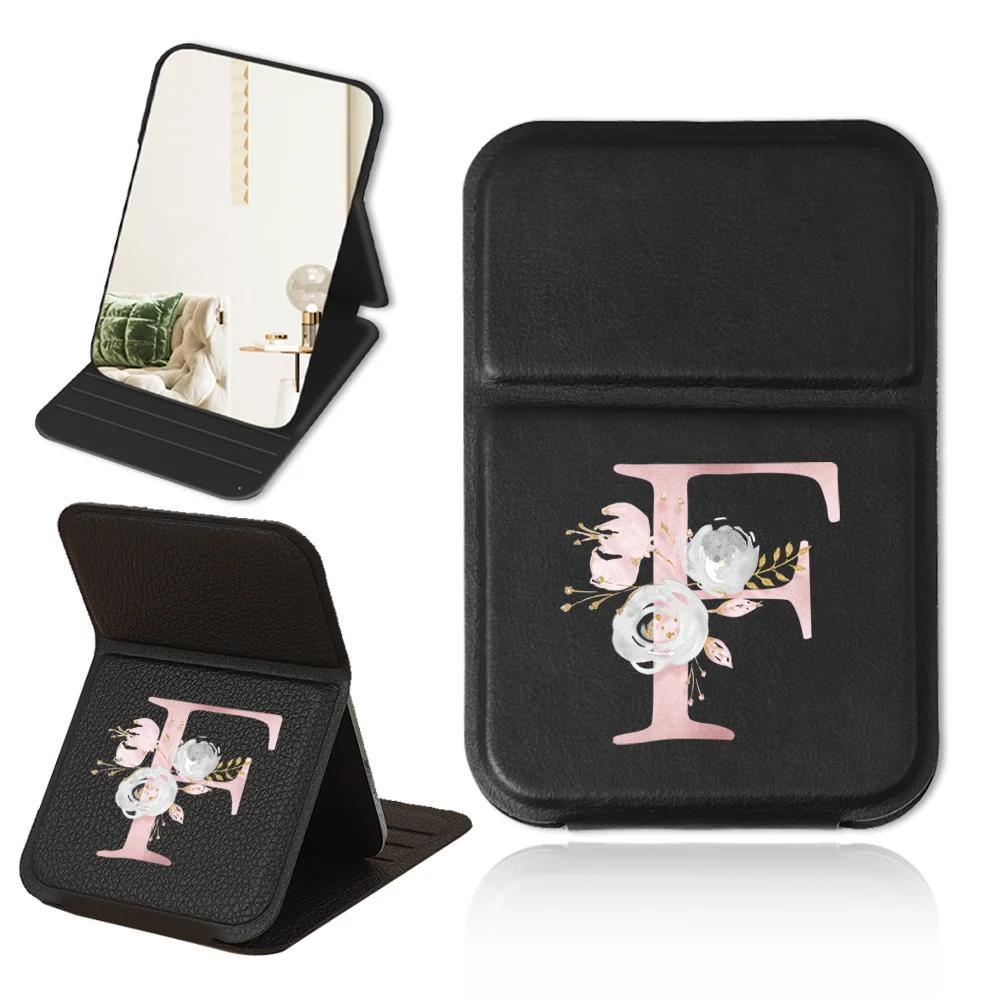 Personalized Pink Floral PU Leather Folding Makeup Mirror with Monogram and Stand