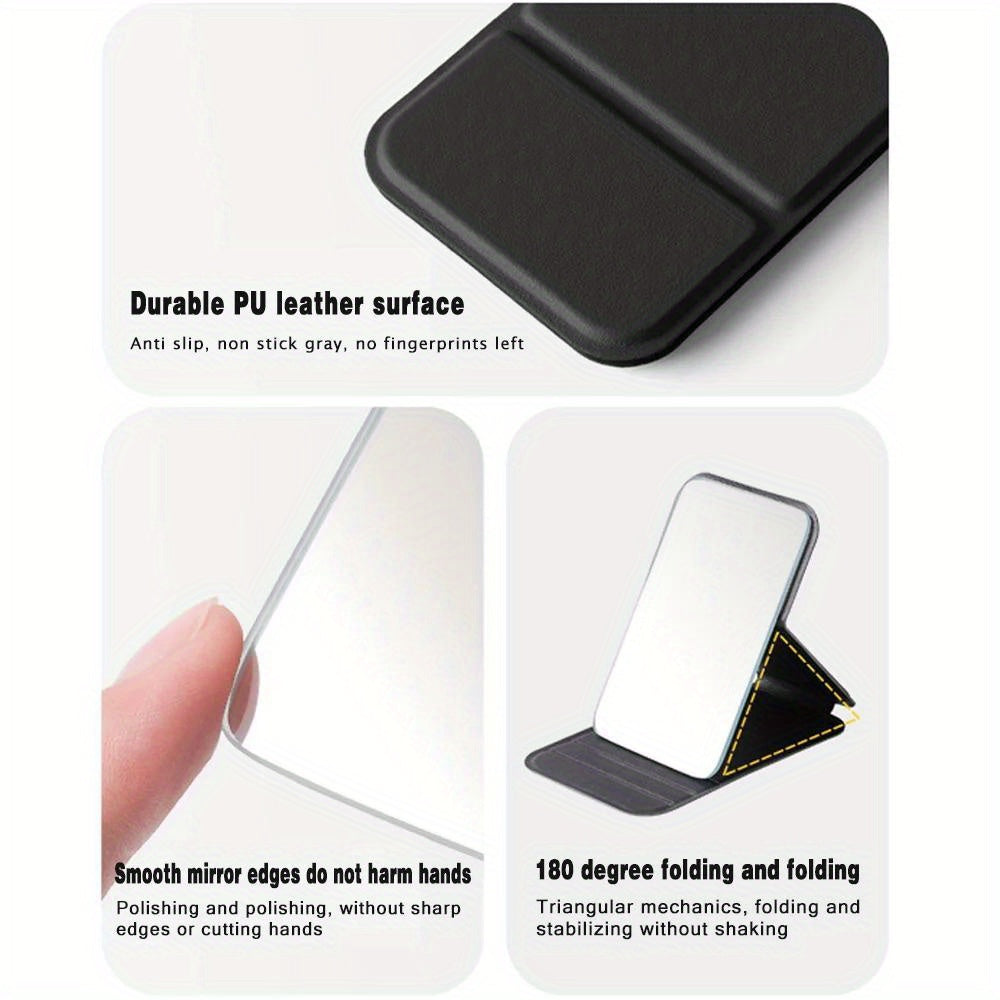 Personalized Pink Floral PU Leather Folding Makeup Mirror with Monogram and Stand