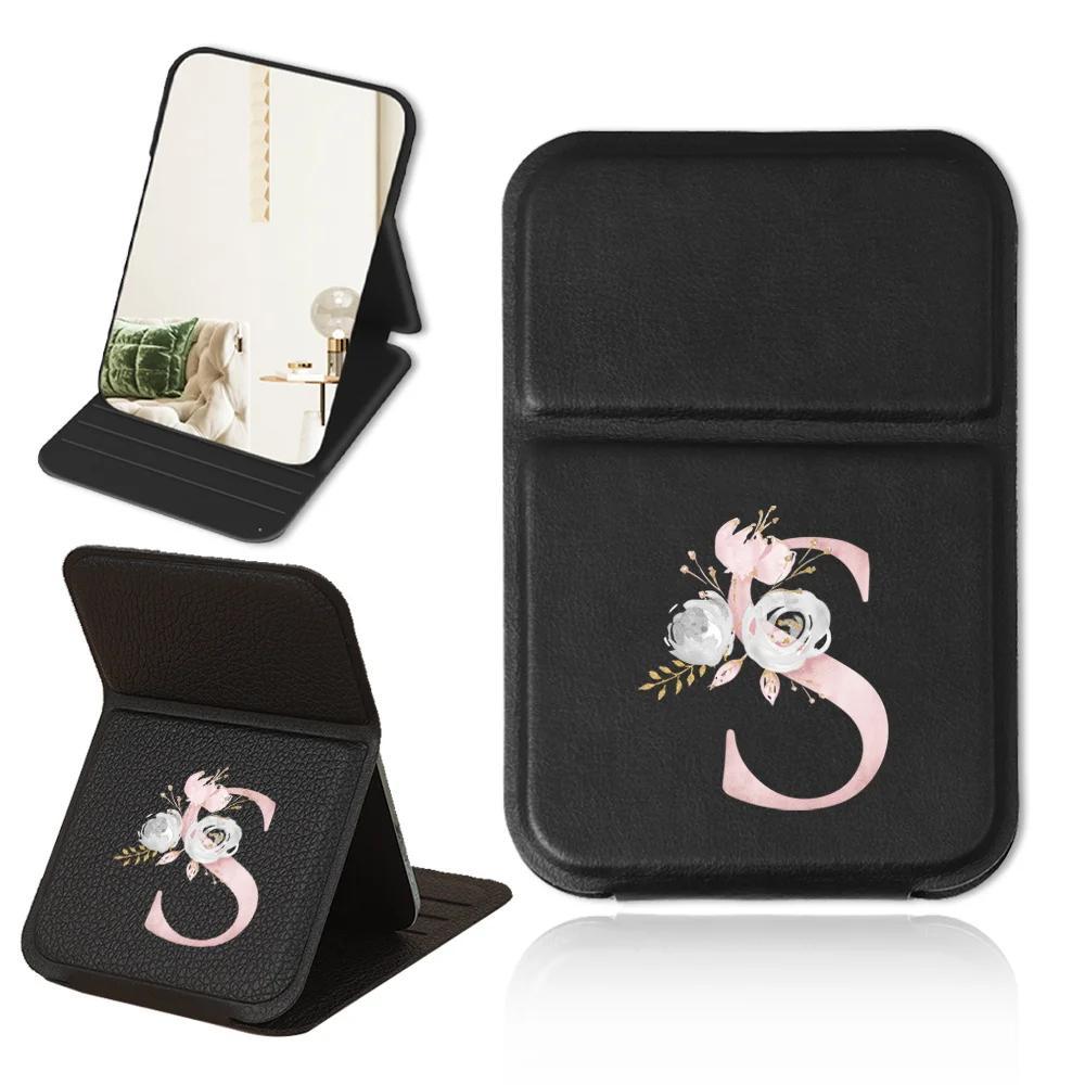 Personalized Pink Floral PU Leather Folding Makeup Mirror with Monogram and Stand