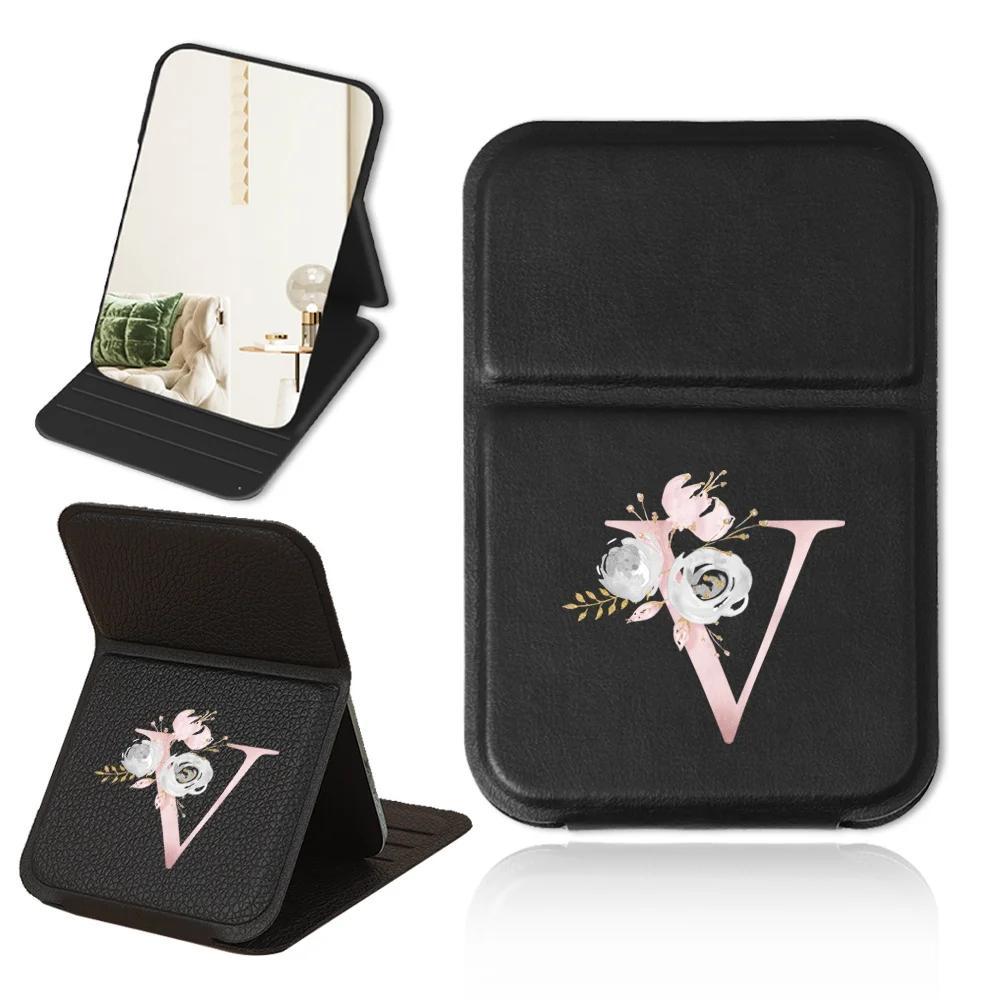 Personalized Pink Floral PU Leather Folding Makeup Mirror with Monogram and Stand