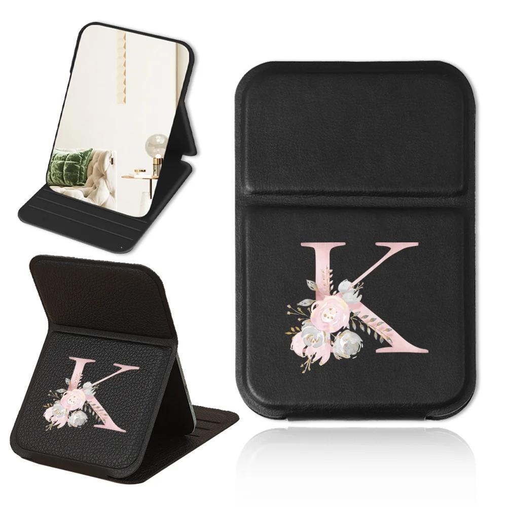 Personalized Pink Floral PU Leather Folding Makeup Mirror with Monogram and Stand