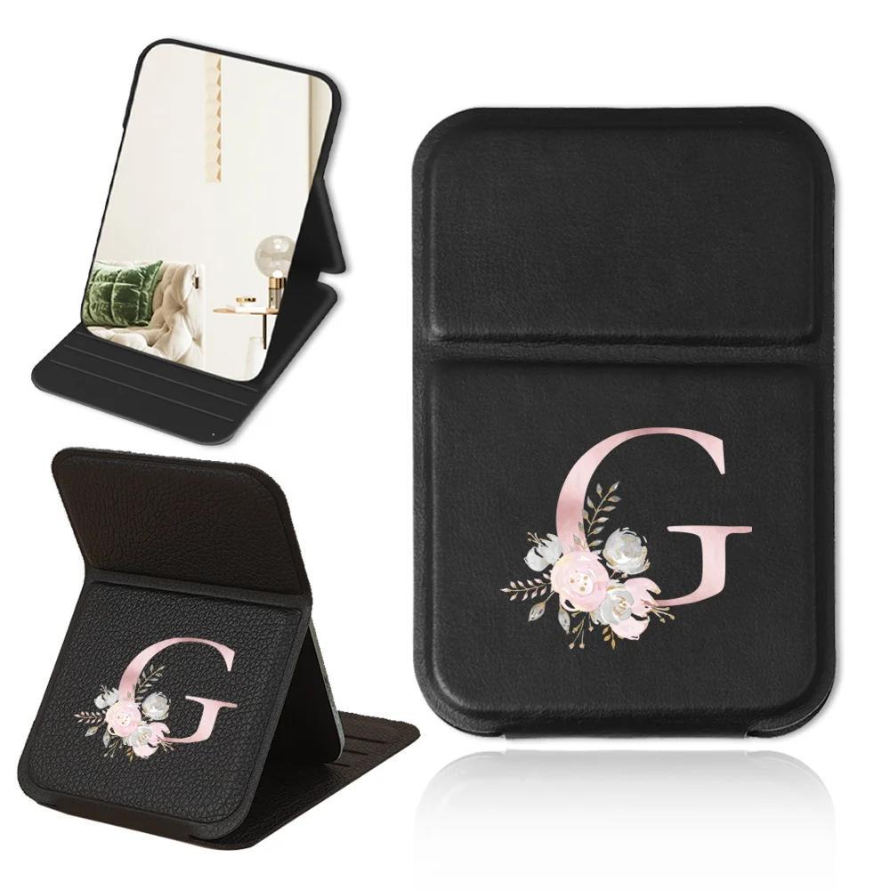 Personalized Pink Floral PU Leather Folding Makeup Mirror with Monogram and Stand