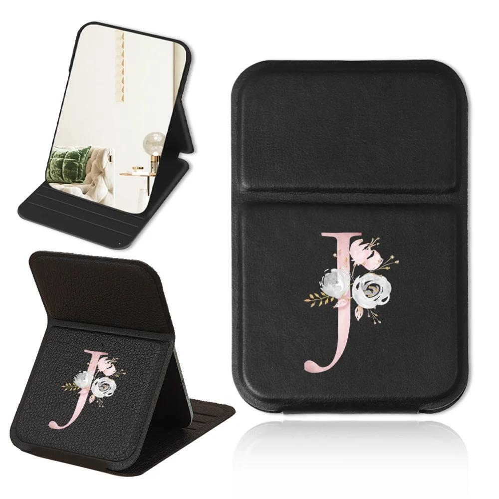 Personalized Pink Floral PU Leather Folding Makeup Mirror with Monogram and Stand