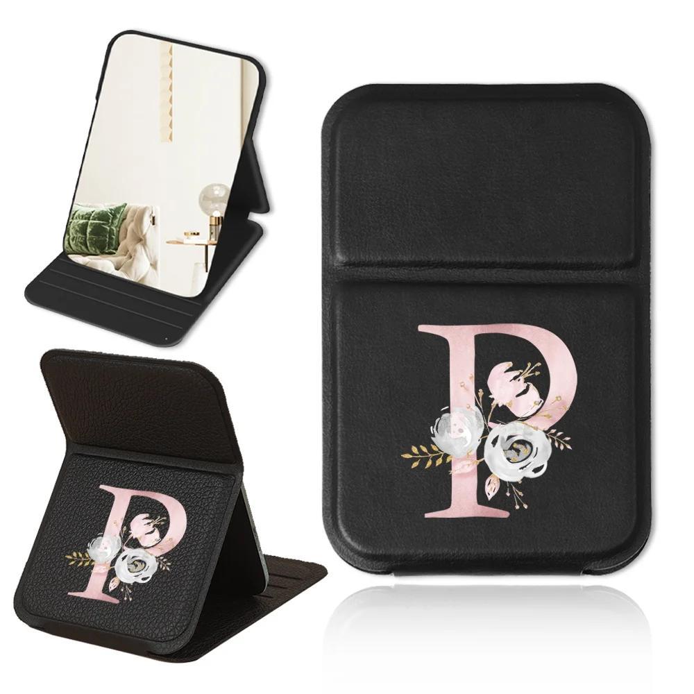 Personalized Pink Floral PU Leather Folding Makeup Mirror with Monogram and Stand