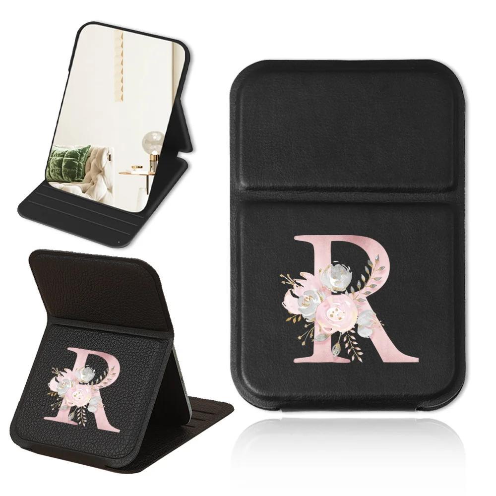 Personalized Pink Floral PU Leather Folding Makeup Mirror with Monogram and Stand