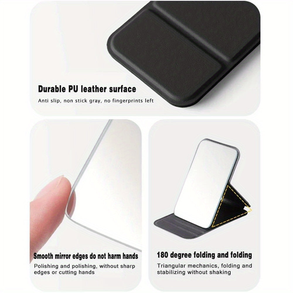 Faux Leather Makeup Mirror with Stand Portable Foldable Cosmetic Mirror for Travel and Gift