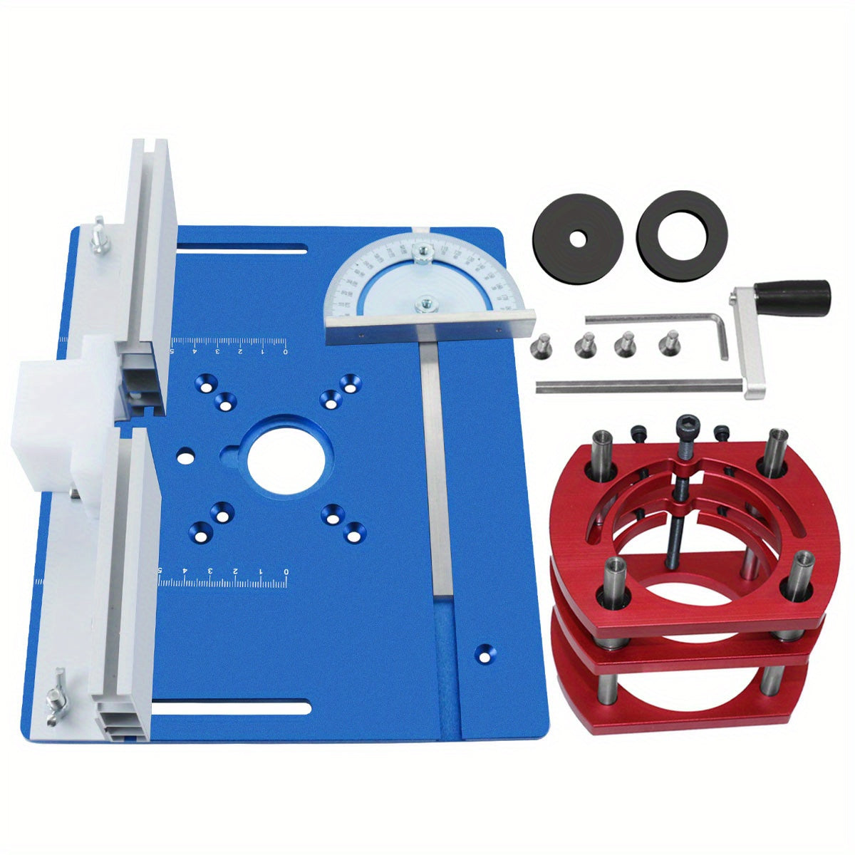Aluminum Router Lift Kit for Woodworking with Table Insert Plate and Miter Gauge Guide