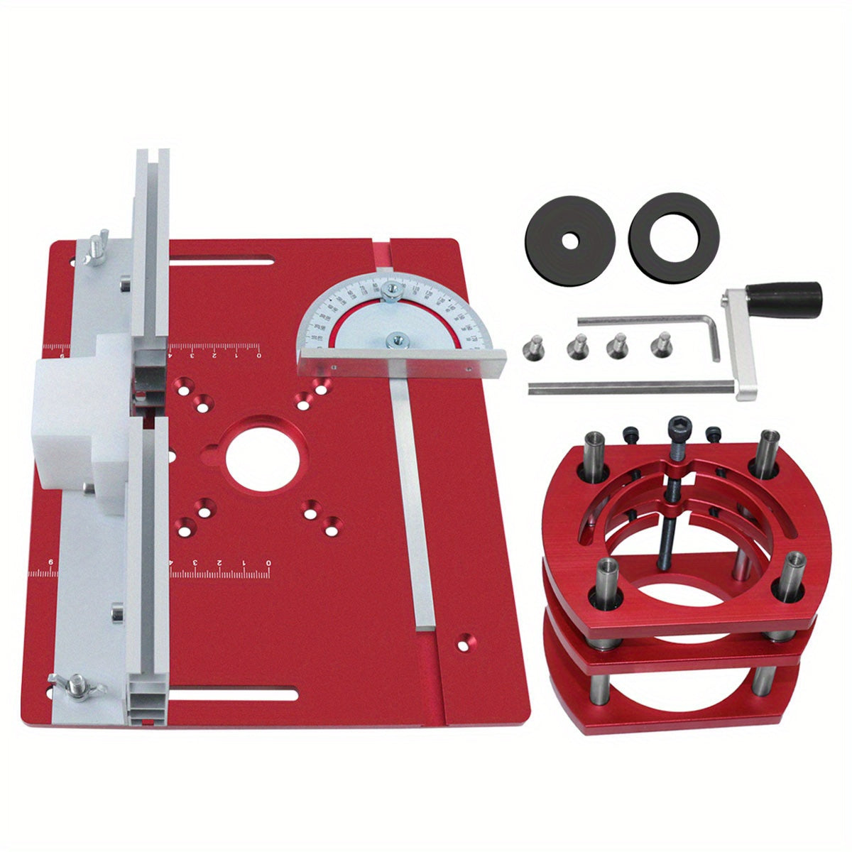 Aluminum Router Lift Kit for Woodworking with Table Insert Plate and Miter Gauge Guide