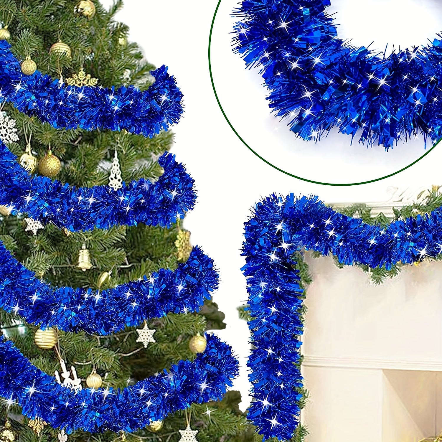 Paquete de 2 guirnaldas de plástico con tinsel para Navidad, decoración interior y exterior