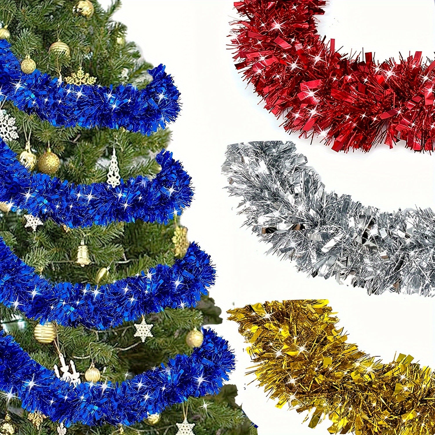 2-Pack Plastic Tinsel Christmas Garlands Indoor Outdoor Decor