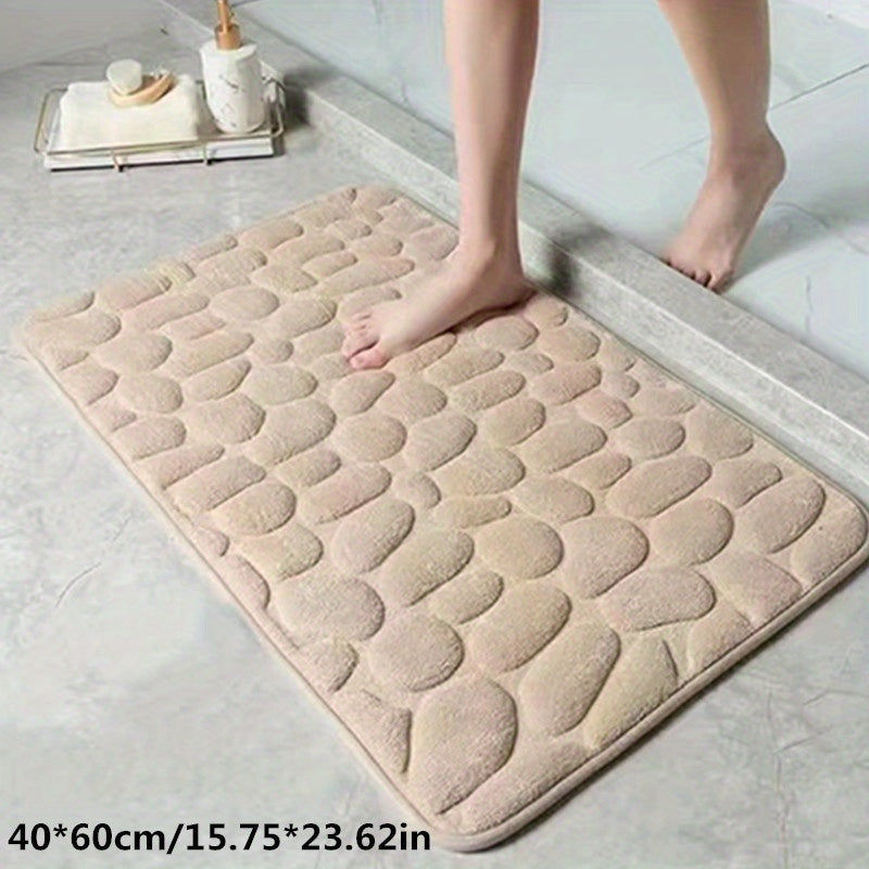 Alfombra de baño de terciopelo con relieve de adoquín, con espuma de memoria antideslizante y absorbente