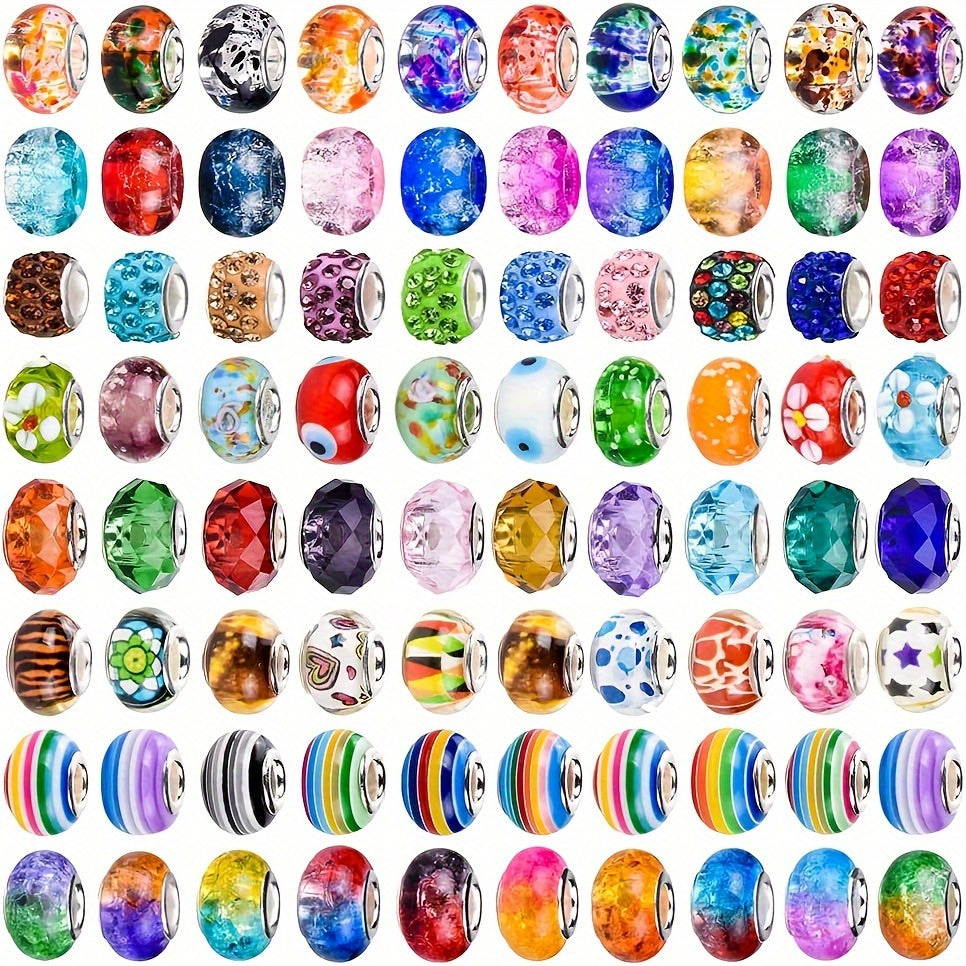 Acrylic Bead Set with Large Holes 12mm Colorful Rhinestone Beads for Jewelry Making