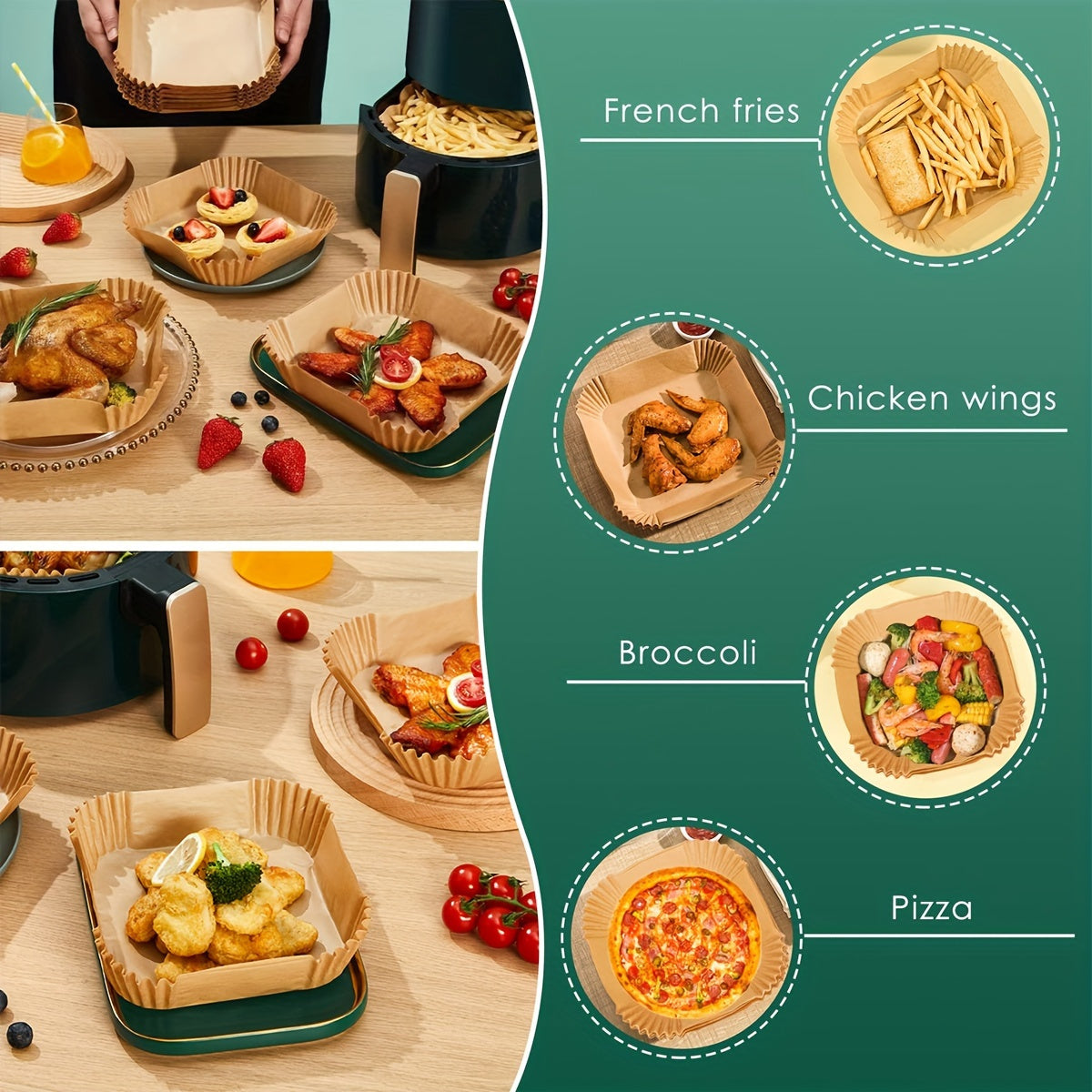 100 Non-Stick Disposable Parchment Paper Liners for Air Fryers, Oil-Proof, Absorbent, 70 Count