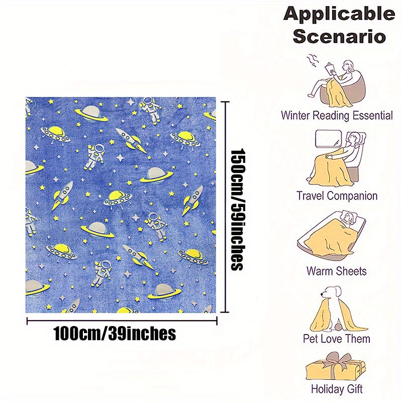 Glow-in-the-Dark Astronaut Flannel Throw Blanket for Kids and Adults