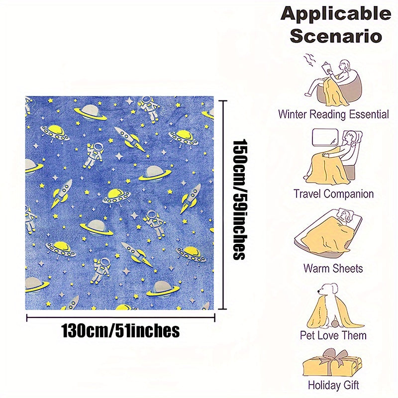 Glow-in-the-Dark Astronaut Flannel Throw Blanket for Kids and Adults