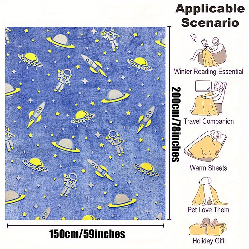 Glow-in-the-Dark Astronaut Flannel Throw Blanket for Kids and Adults