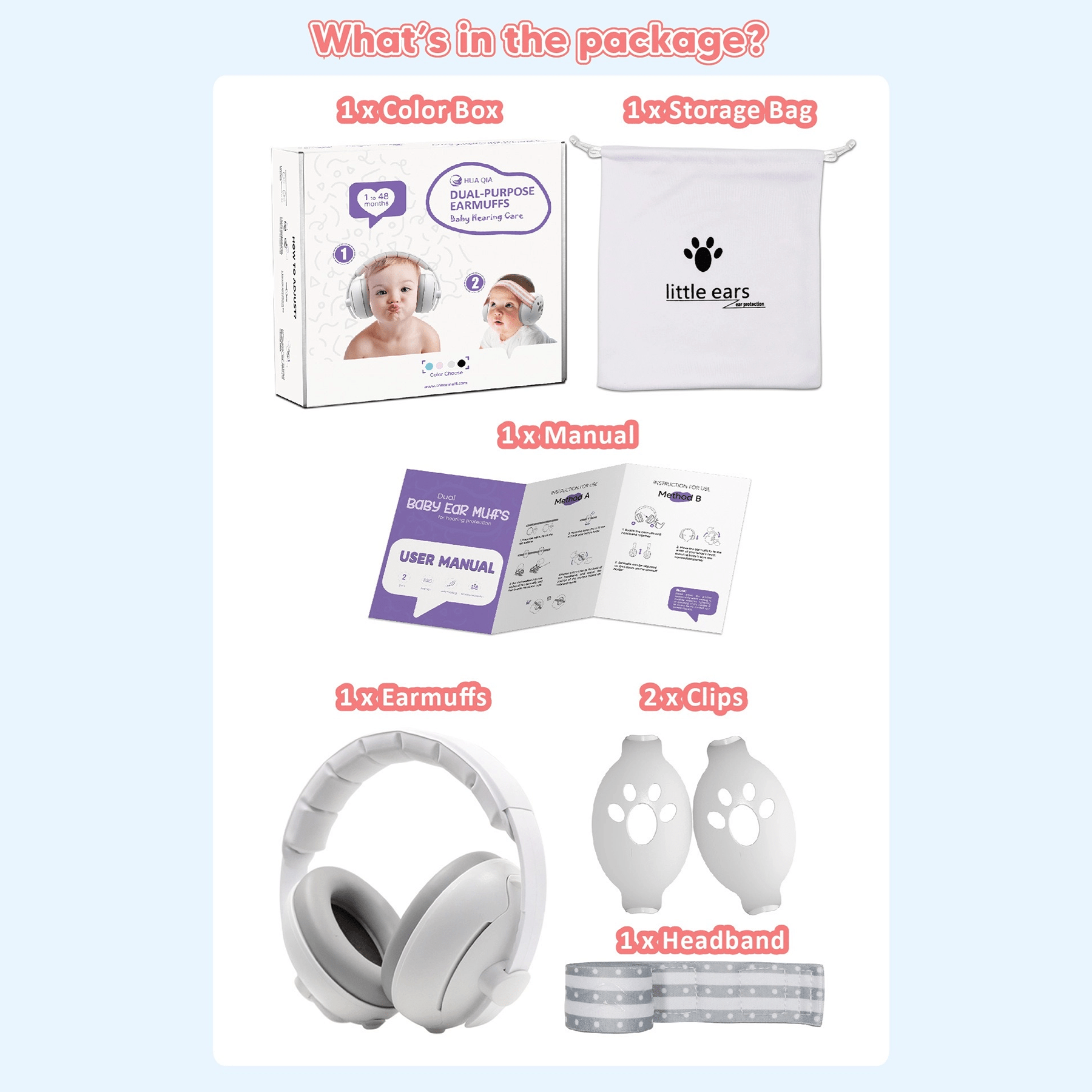 Kids' Noise-Canceling Ear Muffs for Kids Safe Hearing Protection White Pink Blue