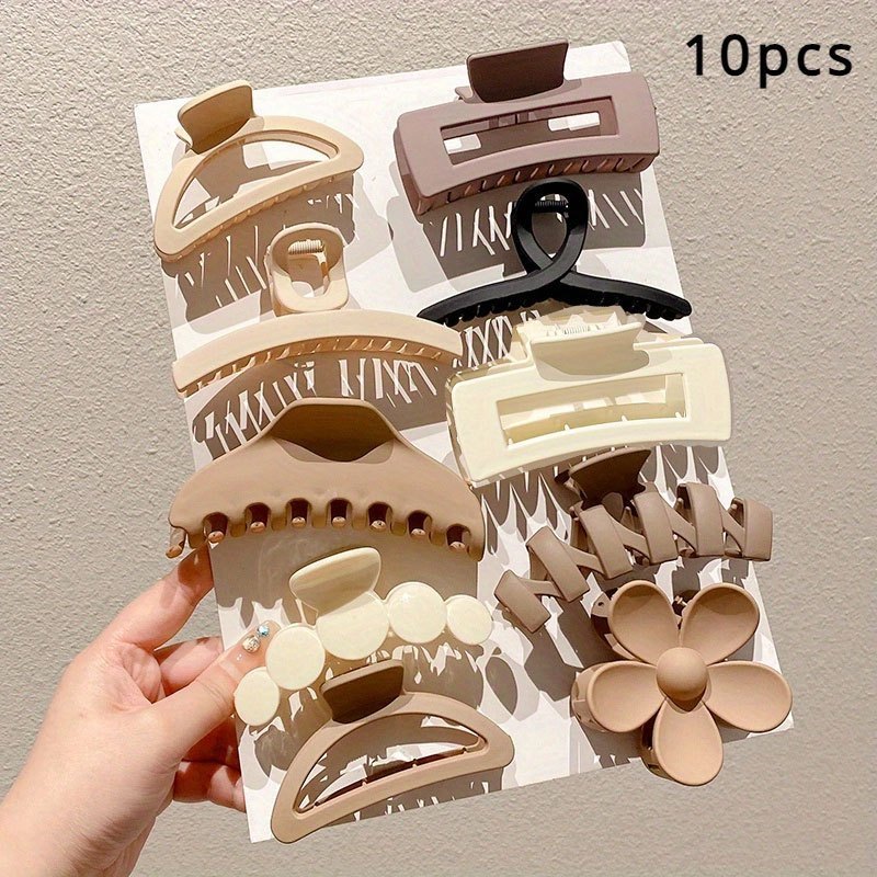 10-Piece Large Hairpins for Thick Hair with Shark Clips Brown Acrylic Alloy Hair Accessories