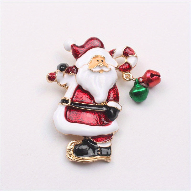 Elegant Enamel Santa Claus Brooch Pin Christmas Holiday Jewelry Gift Irregular Shape Fashion Accessory