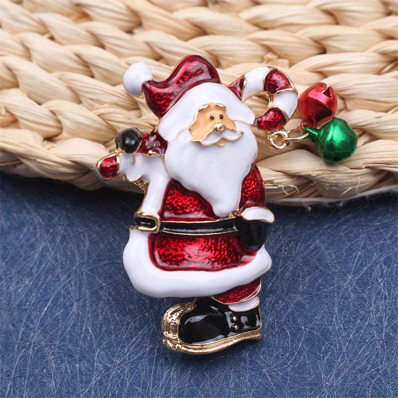 Bir dona Elegant Luxury Enamel Santa Claus Brooch Pin - Mukammal Rojdestvo Yangilik Sovg‘asi, Noan’anaviy Shakldagi Moda Aksessuari Partiya va Kundalik Kiymak Uchun, Kiyim, Sumka va Shapka Dekoriga Jozibador Qo‘shilish.