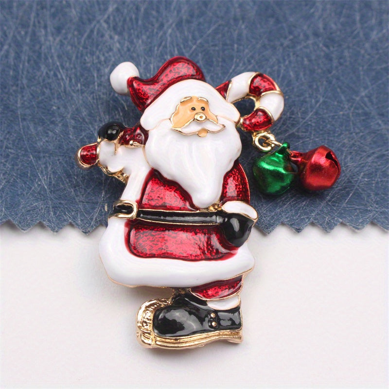 Bir dona Elegant Luxury Enamel Santa Claus Brooch Pin - Mukammal Rojdestvo Yangilik Sovg‘asi, Noan’anaviy Shakldagi Moda Aksessuari Partiya va Kundalik Kiymak Uchun, Kiyim, Sumka va Shapka Dekoriga Jozibador Qo‘shilish.