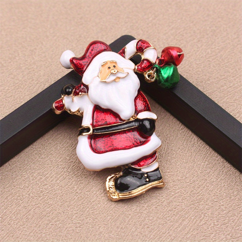 Bir dona Elegant Luxury Enamel Santa Claus Brooch Pin - Mukammal Rojdestvo Yangilik Sovg‘asi, Noan’anaviy Shakldagi Moda Aksessuari Partiya va Kundalik Kiymak Uchun, Kiyim, Sumka va Shapka Dekoriga Jozibador Qo‘shilish.
