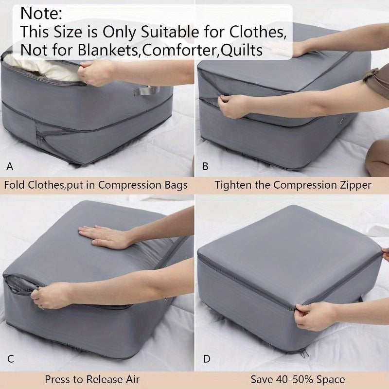 Large Gray Compression Storage Bags 4 Pack Space-Saving Organizer for Clothes Bedding
