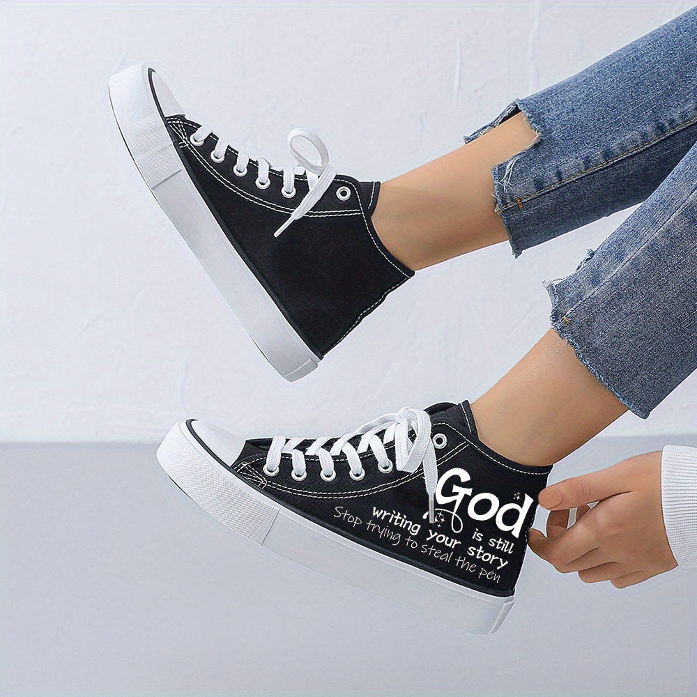 Women's Casual Skateboard Sneakers Black White Laces All Seasons