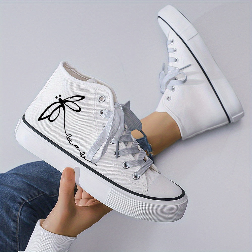 Women's Black and White Casual Skate Shoes with Laces and 2D Print