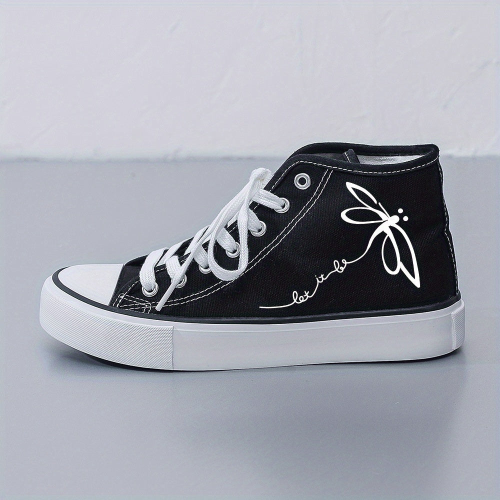 Women's Black and White Casual Skate Shoes with Laces and 2D Print