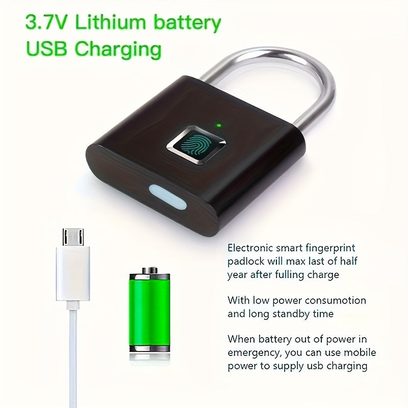 Mini Smart Fingerprint Padlock for Suitcase USB Rechargeable Keyless Anti-Theft Lock
