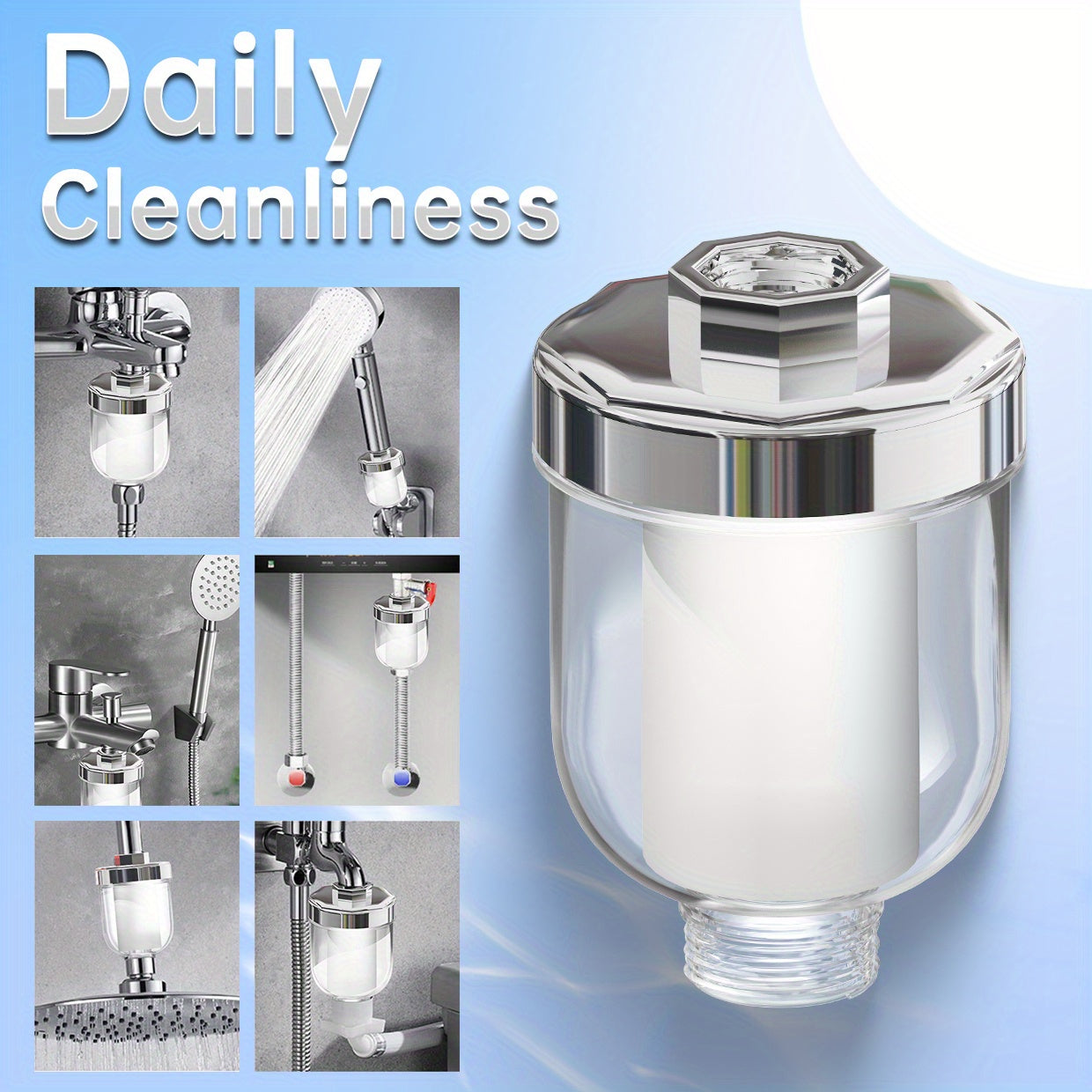 Dush va kranlaringizni oson o'rnatiladigan xlorisiz suv filtri bilan yangilang. Sog'lom teri, yumshoq sochlar va tozalangan suvning foydalarini his eting.